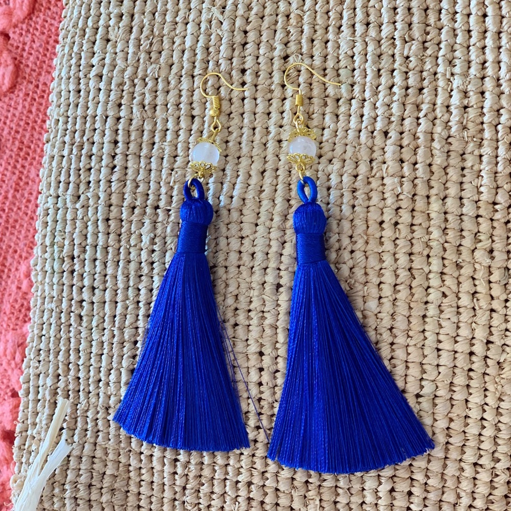 NEW Tassel Earrings - Handmade Royal Blue & Gold